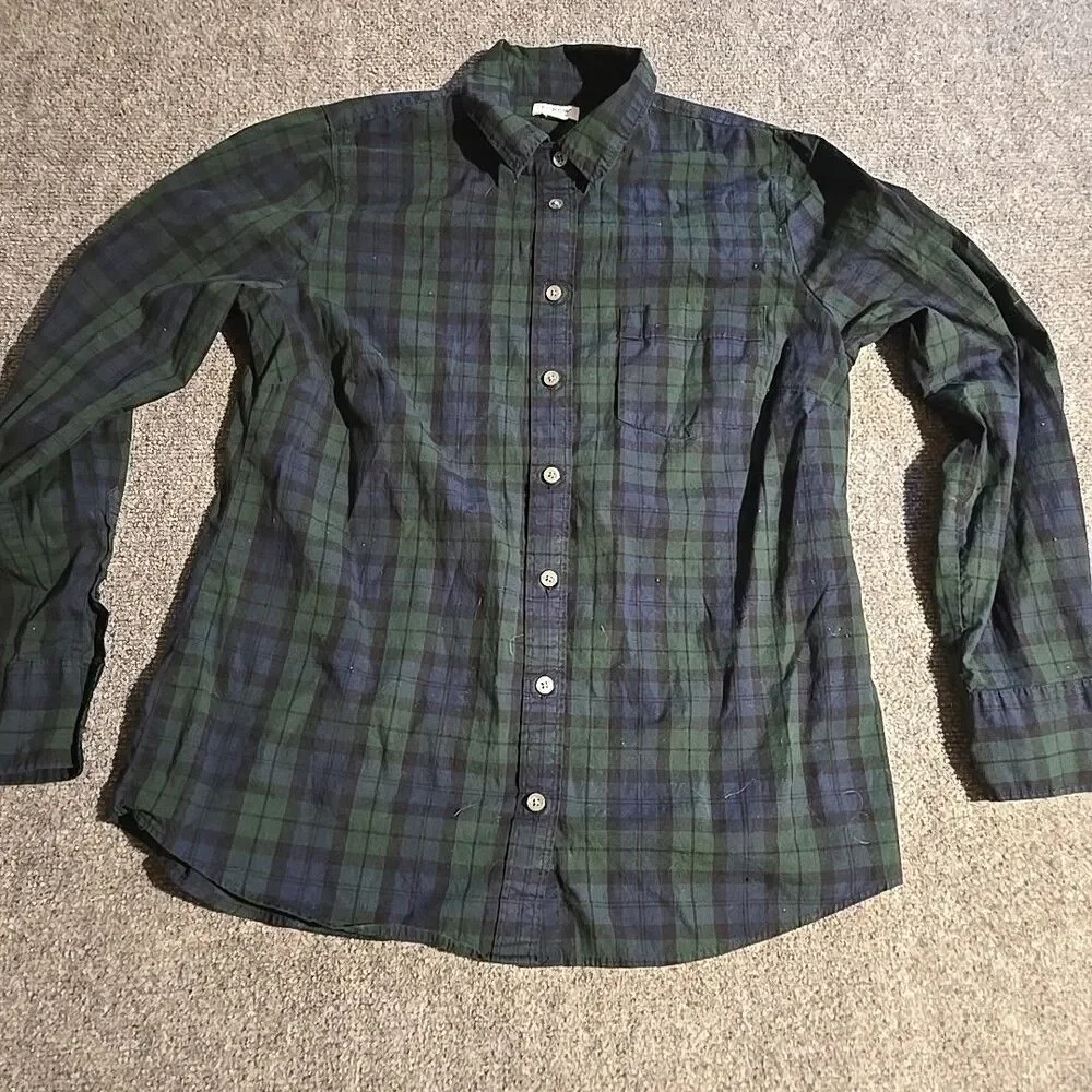 J Crew Shirt Mens Small Green Plaid Button Front Long Sleeve Pockets
